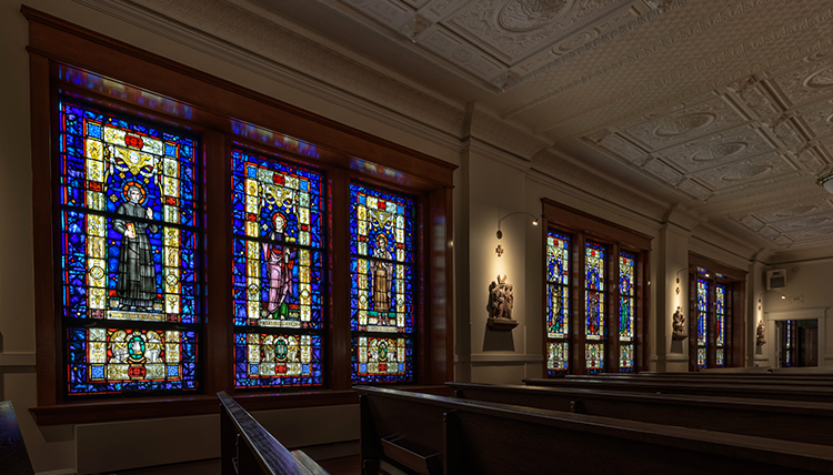 stained glass windows in the chapel