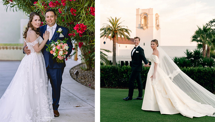 ’05 Nicholas Puglisi and Kristen Nemejc and ’07 Joseph Vargo and Rachael Frantz's wedding portraits.