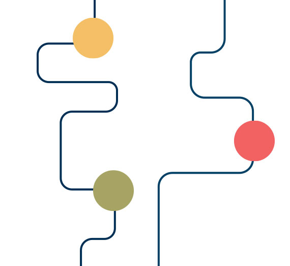 Illustration of pathways with colored circles at points along the paths.