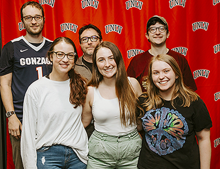 Gonzaga’s top debate team with the coaches at the ADA Nationals last year at University of Nevada, Las Vegas, the last tournament they attended before the coronavirus pandemic. Front row (from left) Rachel Halbo, Avalyn Hine and Molly Martin. Back row (from left) coaches Jason Regnier, and Joe Skoog.