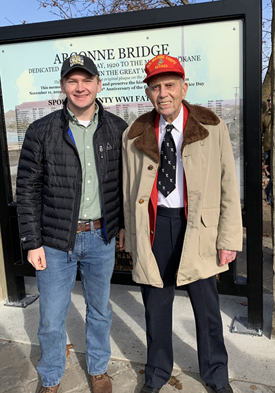 Davis with World War II Marine Dean Ladd at a Veterans Day ceremony in 2019. (Courtesy Scott Davis)
