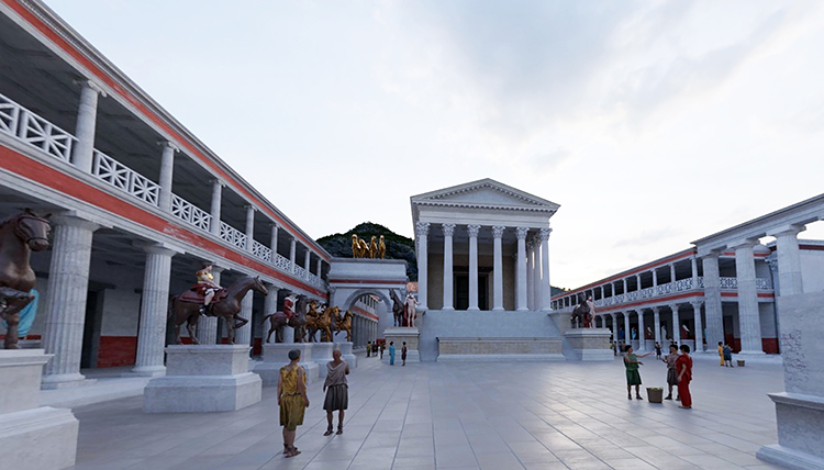 A digital re-creation of ancient Pompeii as seen through virtual reality. Credit: Lithodomos VR