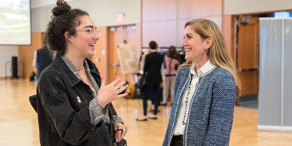 Professor Bertagnolli confers with Chloe Sciammas, a Gonzaga senior biochemistry major who did research this past summer in Seattle with Karin Bornfeldt, Ph.D., through the University of Washington School of Medicine-Gonzaga University Regional Health Partnership. 