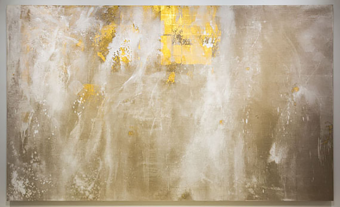 Makoto Fujimura (American, b. 1960) Walking on Water- Banquo’s Dream, 2012 Oyster shell white, quartz, gold on linen