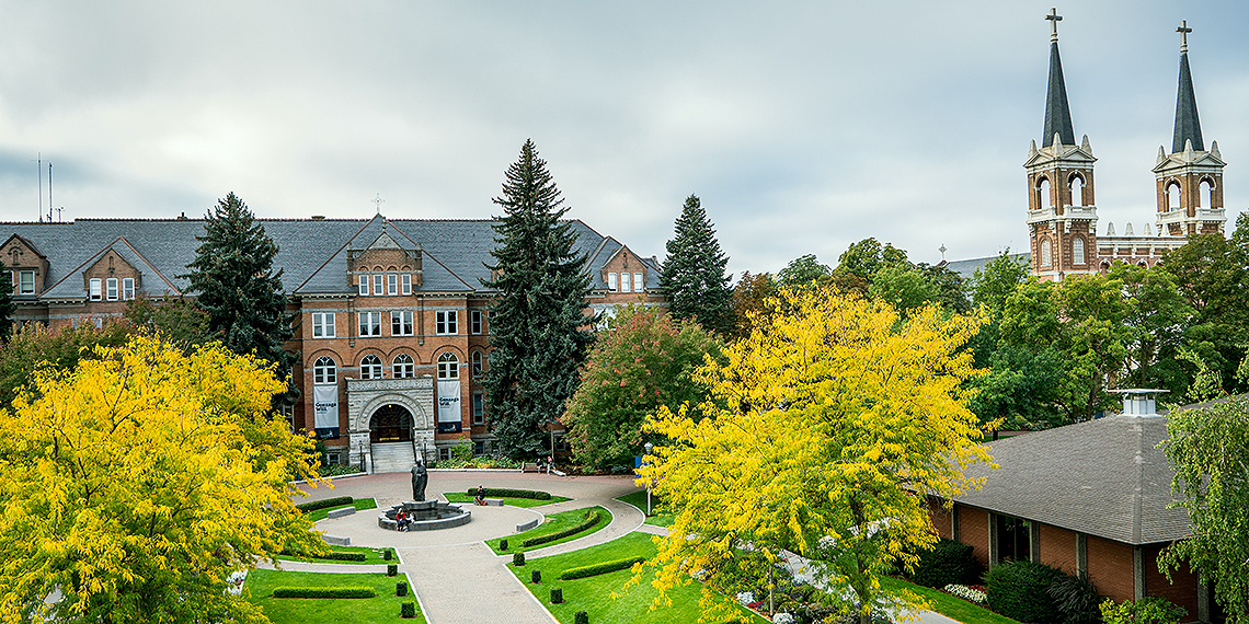 Aerial image of College Hall and St. Aloysius Church