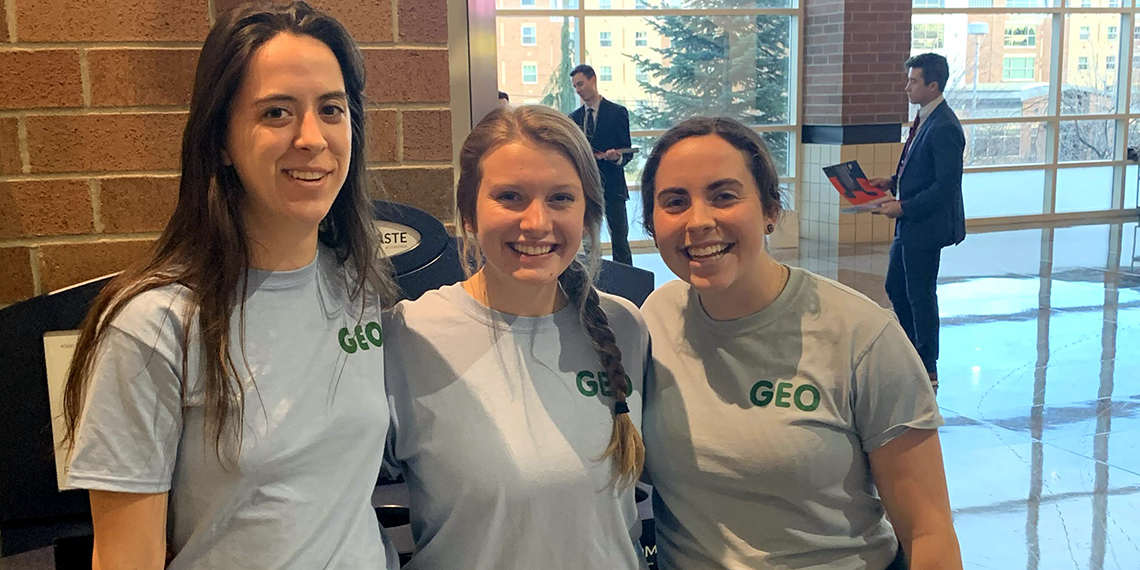 Among the students involved in RecycleMania were (from left)  Morgan Harrison, Emily Cook, and Mikaela Schlesinger. (GU photo)