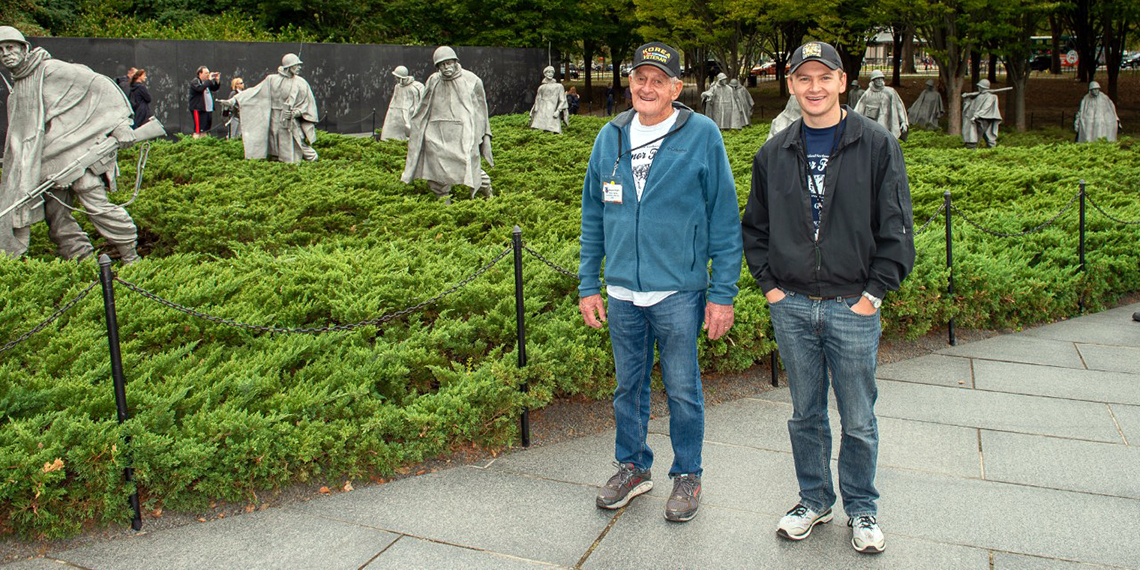 Davis with his grandfather at the Korean War Memorial in Washington, D.C. October 2019 (Courtesy Scott Davis)