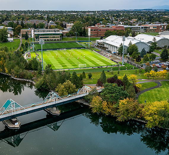 An aerial view of campus from the south looking north. (GU photo)