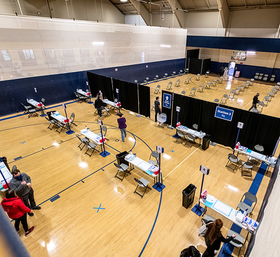 Preparations for the COVID-19 vaccination clinic at Gonzaga. (GU photo)