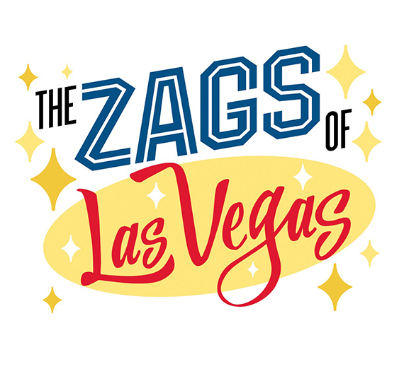 graphic treatment of headline Zags in Vegas to look like Vegas signage