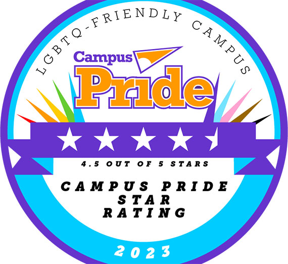 A logo that states four-and-a-half stars Campus Pride Star Rating 2023