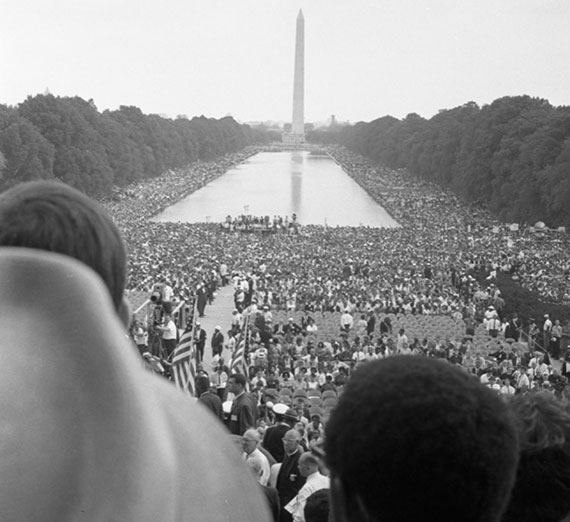 Crowds at the Civil Rights March overlook the Washington Monument