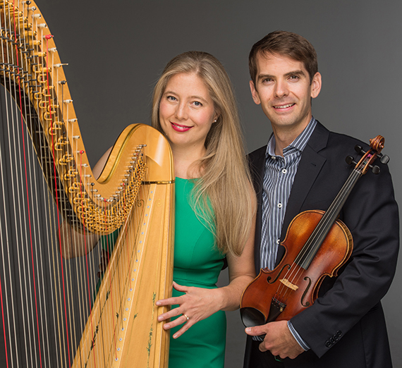 Harpist Earecka Tregenza Moody (left) and violinist Jason Moody