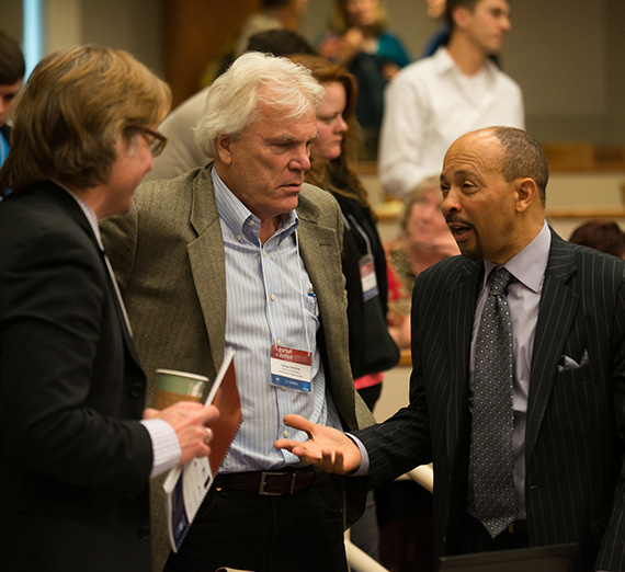 Attendees talking at a the International Conference for Hate Studies in 2019. 