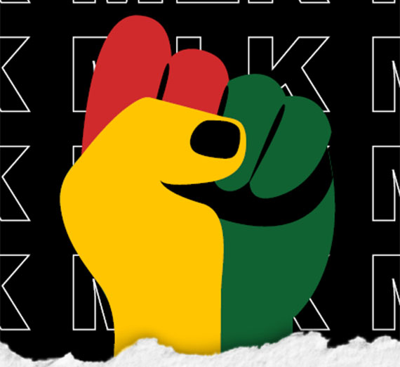 An illustration of a fist in yellow, green and red