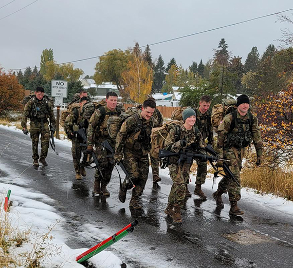 Gonzaga ROTC team members march 