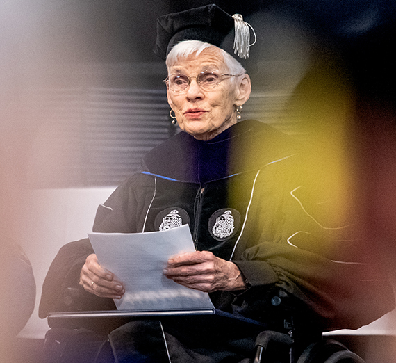 Judith Mayotte speaks at the graduate commencement ceremony on May 11. (GU photo)  