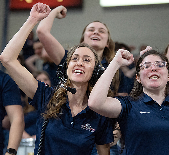 Megan Schultz (left) with the GU pep band. (GU photo)