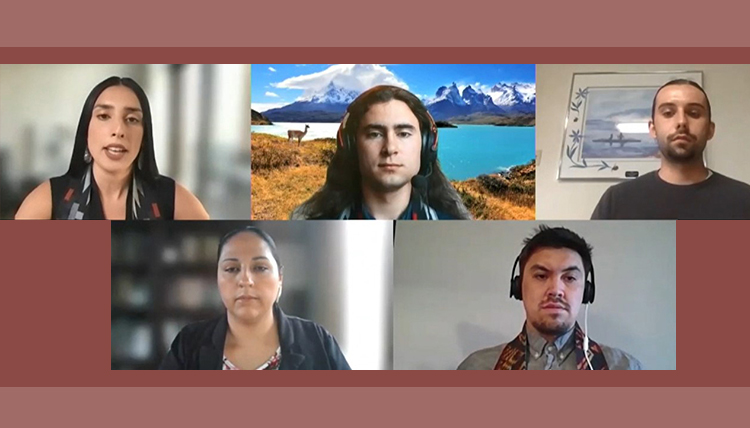 a screen capture of a video meeting of 5 native american individuals
