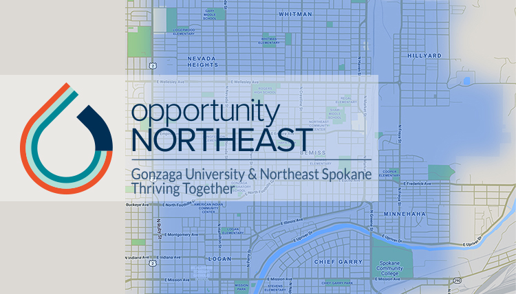 map of northeast spokane with Opportunity Northwest logo overlayed
