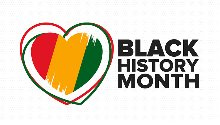 red yellow and green interlocked hearts and words black history month