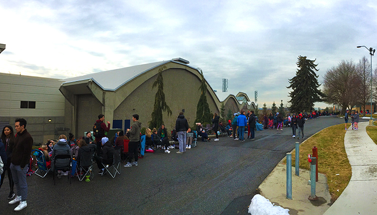 Students line up before Gonzaga-North Carolina basketball game