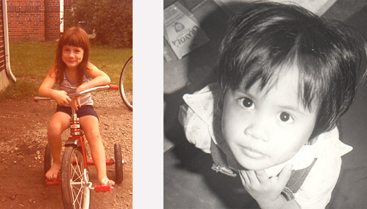 two separate pictures of little girls, one white, one brown