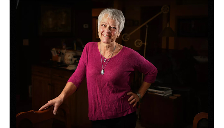 woman in vibrant shirt