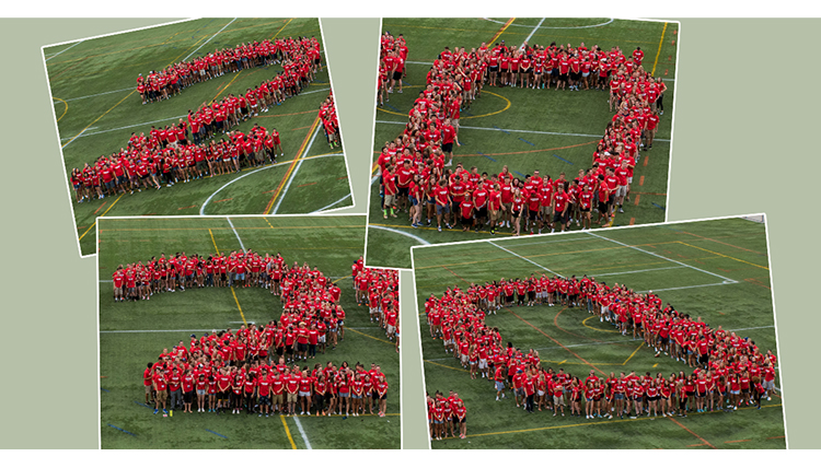 students arranged into the number 2020