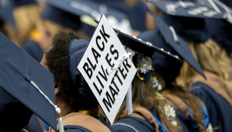graduation hat with black lives matter saying
