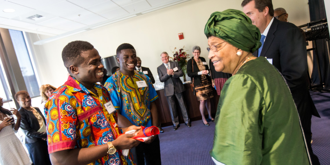 Gonzaga University students Simon and Simeon Menso meet President of their home country of Liberia, Ellen Johnson Sirleaf