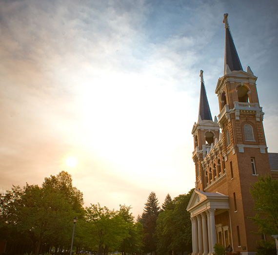 St. Al's chapel glows in the light at sunset. 