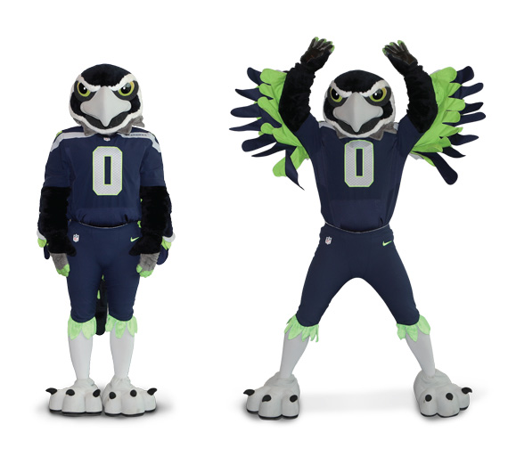 Blitz, the Seahawks mascot, demonstrates how to perform jumping jacks