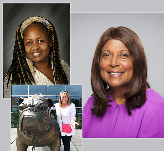 three photos of individual women