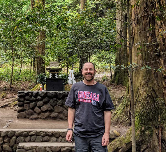 man near forest meditation space