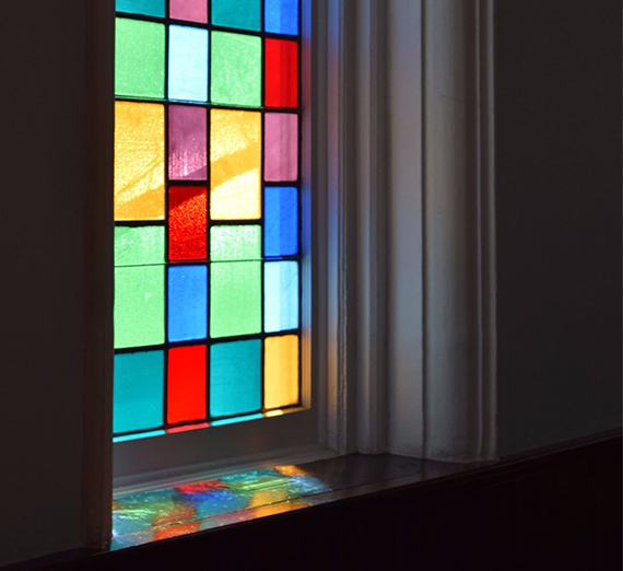 stained glass window inside Dexter Ave. Baptist Church where MLK led 