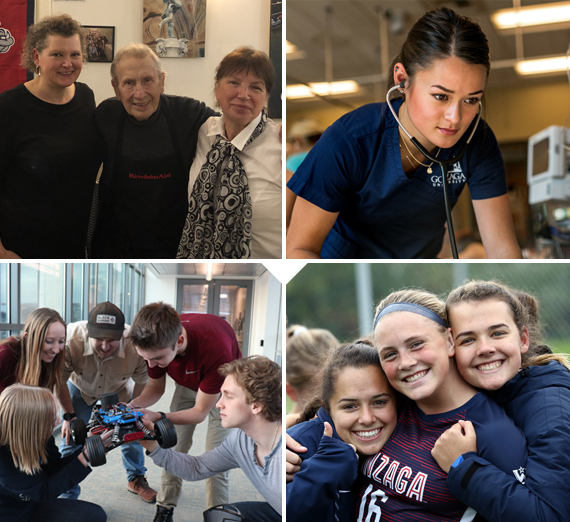 An aerial view of campus showing College Hall and the Spires of St. Aloysious