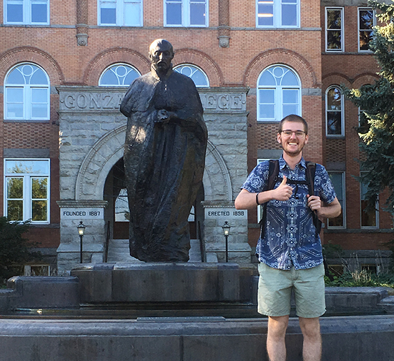 Finn in front of College Hall 