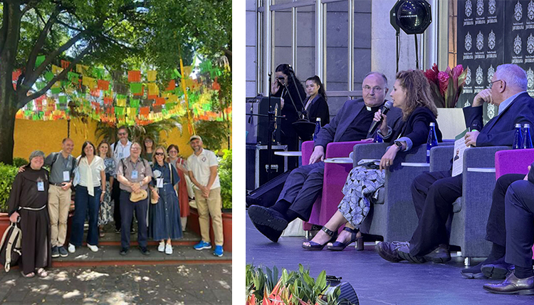 two images, one of leaders in Mexico and one of leaders on a panel in Colombia