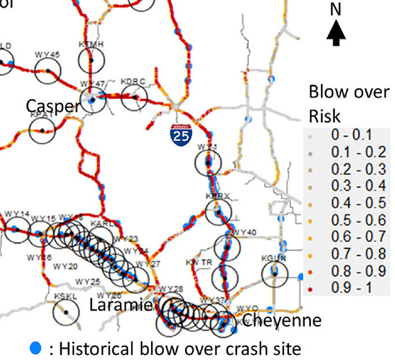 map of multiple blowover sites west of Cheyenne, Wyoming