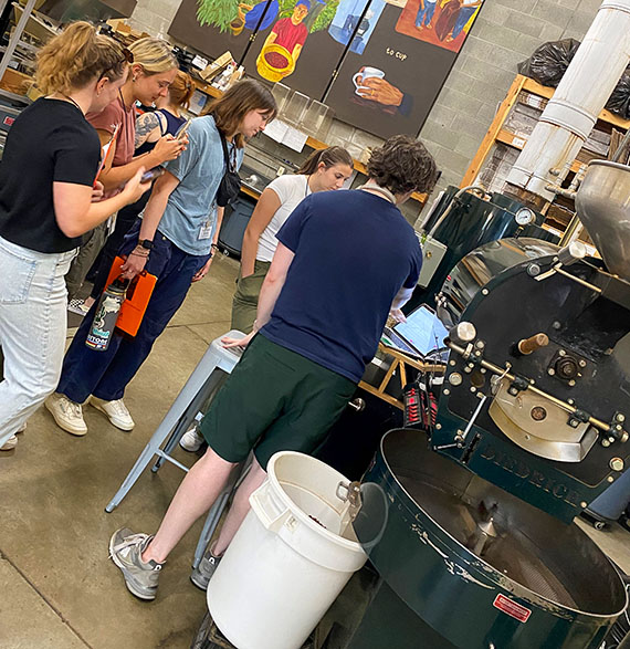 Students see roasting equipment
