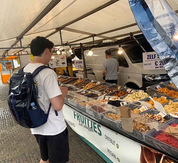Students check out the weekly market in Delft 