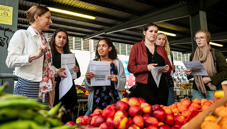 Poxleitner with students in a food science course held in Florence, 2019.