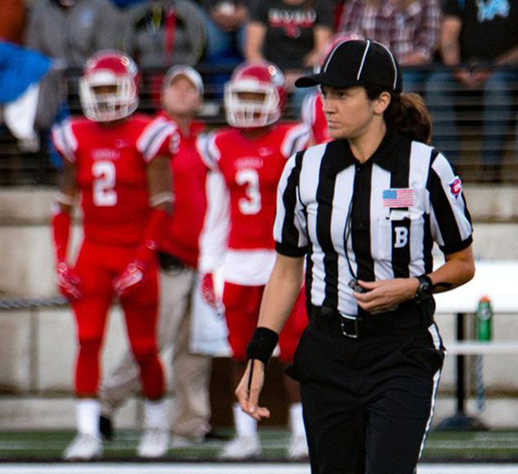 Amy Pistone referees a college football game