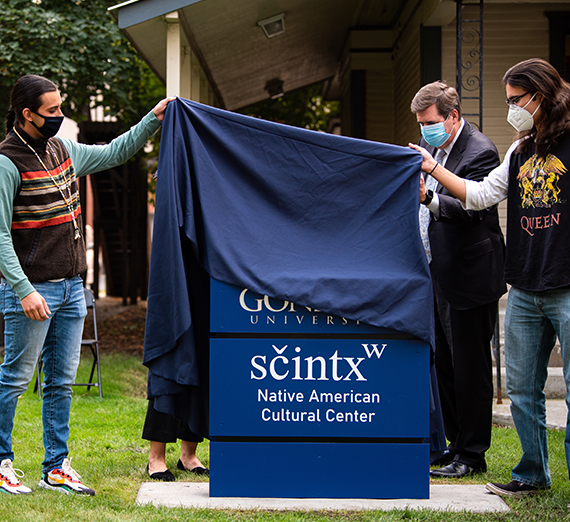 two students and Gonzaga president reveal new sign