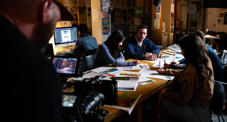 The Gonzaga Bulletin works on and edits a newspaper edition while being recorded for a brand shoot.