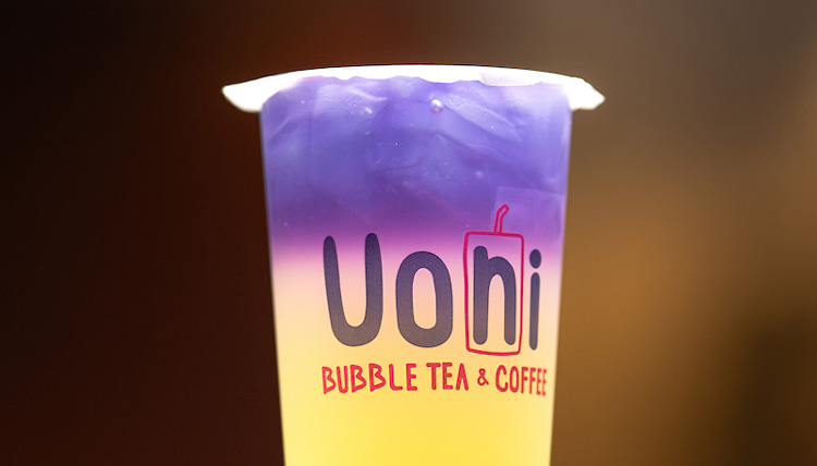 Image of purple and yellow Uoni Bubble tea.