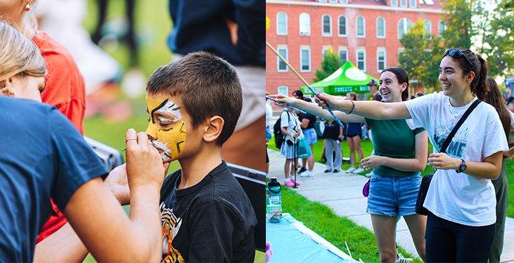 Side by side photos of people at the Logan Block Party.