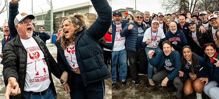 Gonzaga fans get hyped to go into the game.