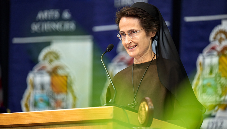 Sister Patrini delivering her keynote address.